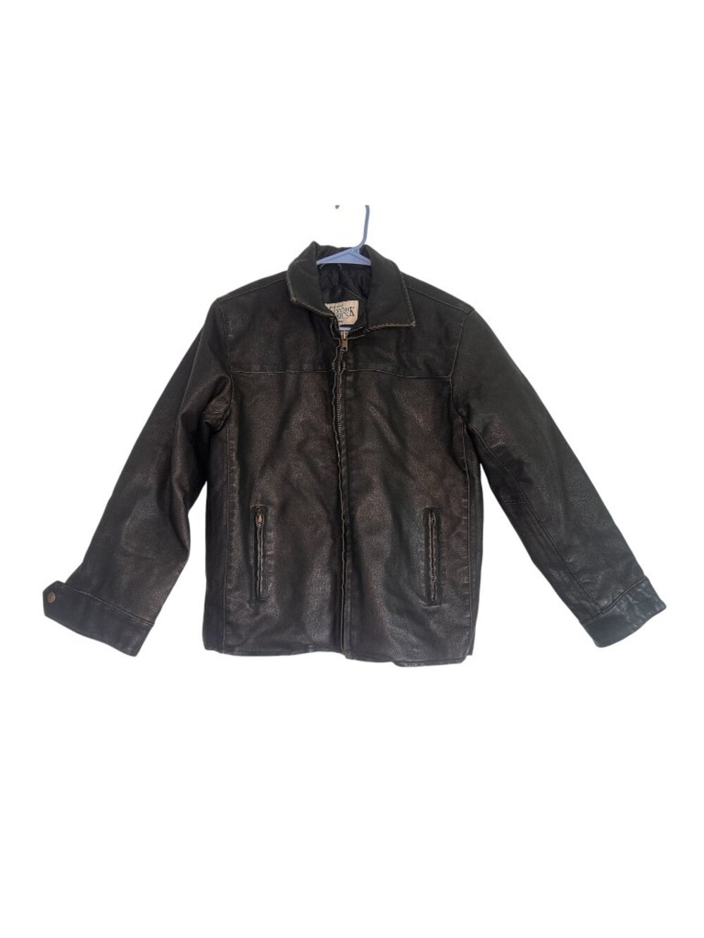 New York Classics Distressed Faux Leather Biker Jacket Medium Black Moto Grunge